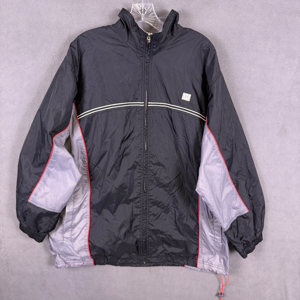 Wilson Jacket Mens Full-Zip Windbreaker Black Gray Medium Oversized